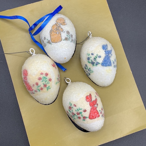 Pyramid 4 Vintage Sugar Coated Unbreakable Egg Shaped Bonnet Girl Birds Flowers - Picture 3 of 3